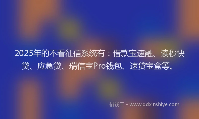 2025年的不看征信系统有:借款宝速融、读秒快贷、应急贷、瑞信宝Pro钱包、速贷宝盒等。