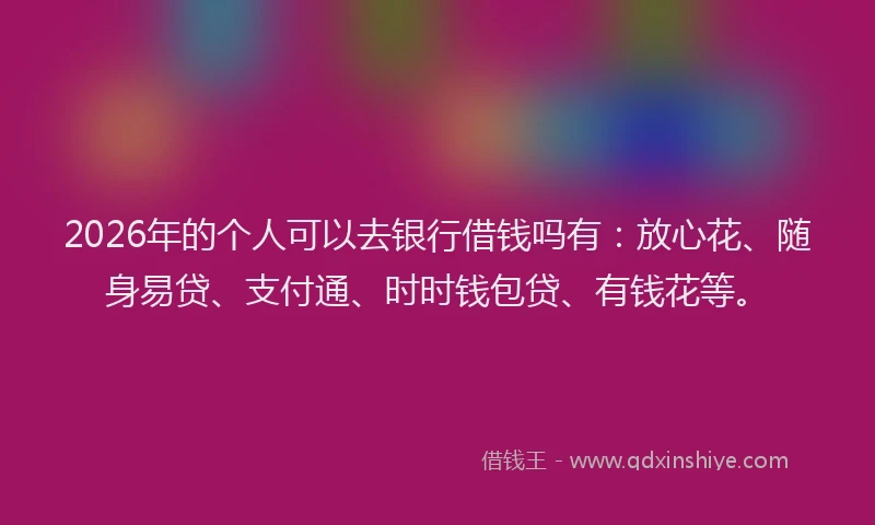 2026年的个人可以去银行借钱吗有：放心花、随身易贷、支付通、时时钱包贷、有钱花等。