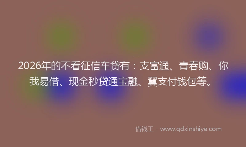 2026年的不看征信车贷有：支富通、青春购、你我易借、现金秒贷通宝融、翼支付钱包等。