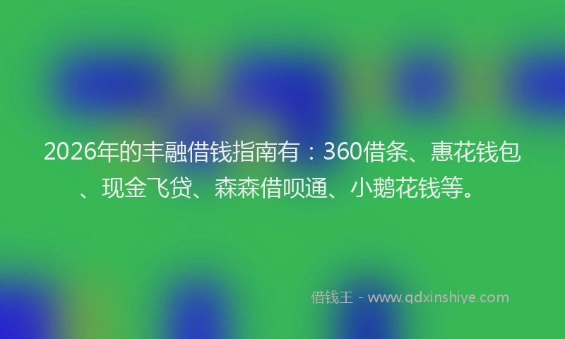 2026年的丰融借钱指南有：360借条、惠花钱包、现金飞贷、森森借呗通、小鹅花钱等。