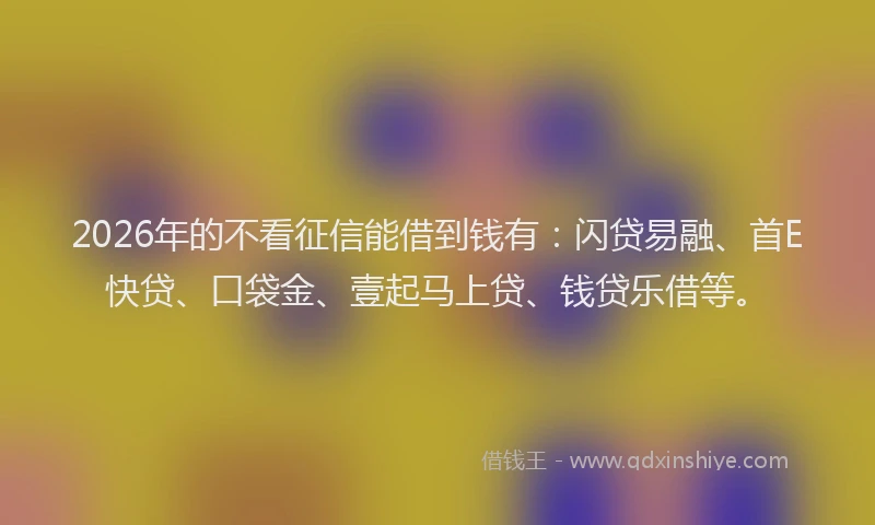2026年的不看征信能借到钱有:闪贷易融、首E快贷、口袋金、壹起马上贷、钱贷乐借等。