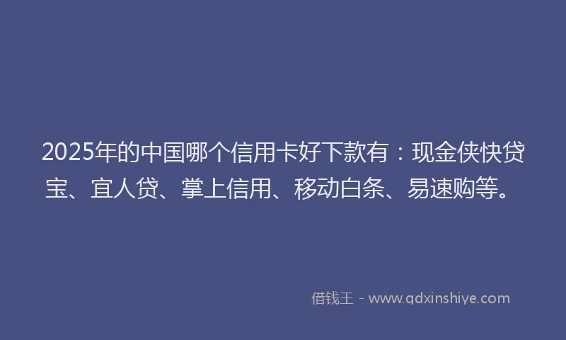 2025年的中国哪个信用卡好下款有：现金侠快贷宝、宜人贷、掌上信用、移动白条、易速购等。