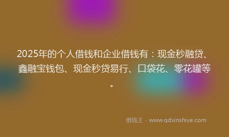 2025年的个人借钱和企业借钱有：现金秒融贷、鑫融宝钱包、现金秒贷易行、口袋花、零花罐等。