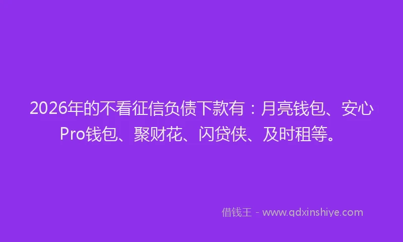 2026年的不看征信负债下款有：月亮钱包、安心Pro钱包、聚财花、闪贷侠、及时租等。