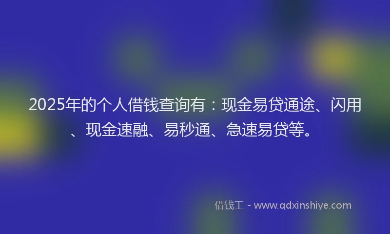 2025年的个人借钱查询有：现金易贷通途、闪用、现金速融、易秒通、急速易贷等。