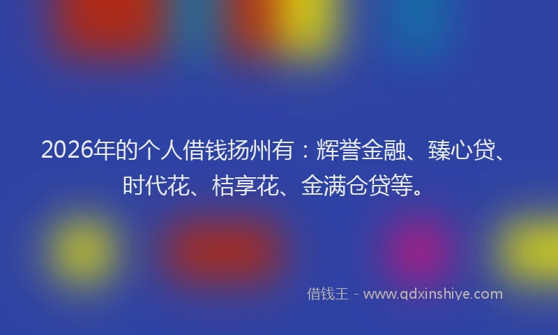 2026年的个人借钱扬州有：辉誉金融、臻心贷、时代花、桔享花、金满仓贷等。