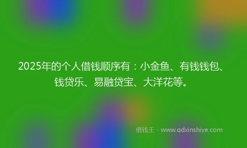2025年的个人借钱顺序有：小金鱼、有钱钱包、钱贷乐、易融贷宝、大洋花等。
