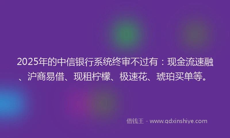 2025年的中信银行系统终审不过有：现金流速融、沪商易借、现租柠檬、极速花、琥珀买单等。