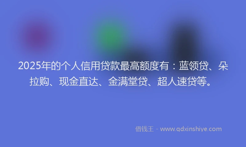 2025年的个人信用贷款最高额度有：蓝领贷、朵拉购、现金直达、金满堂贷、超人速贷等。