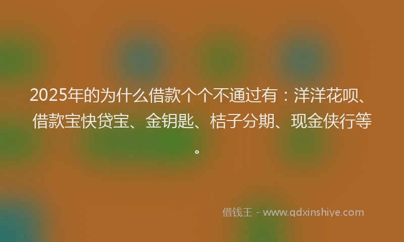 2025年的为什么借款个个不通过有:洋洋花呗、借款宝快贷宝、金钥匙、桔子分期、现金侠行等。