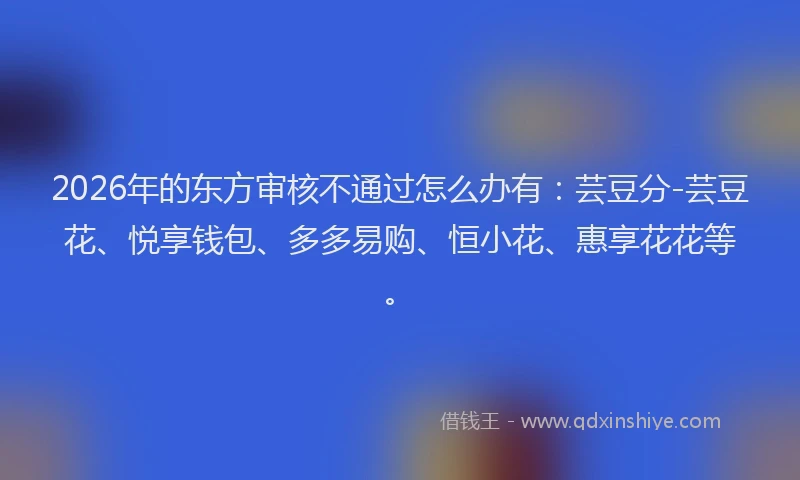 2026年的东方审核不通过怎么办有：芸豆分-芸豆花、悦享钱包、多多易购、恒小花、惠享花花等。