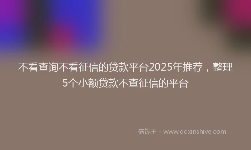 不看查询不看征信的贷款平台2025年推荐，整理5个小额贷款不查征信的平台