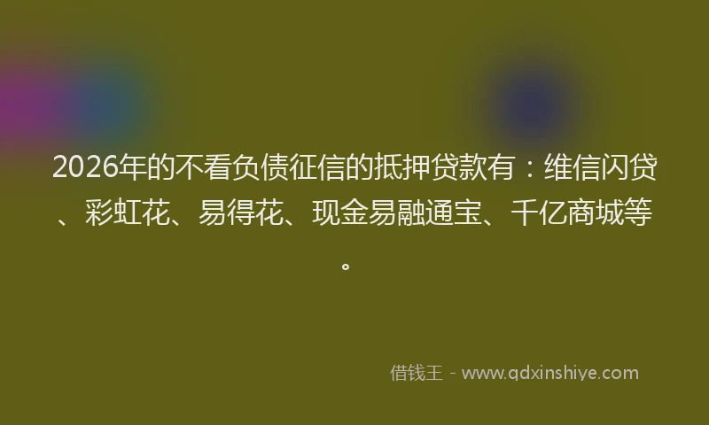 2026年的不看负债征信的抵押贷款有：维信闪贷、彩虹花、易得花、现金易融通宝、千亿商城等。
