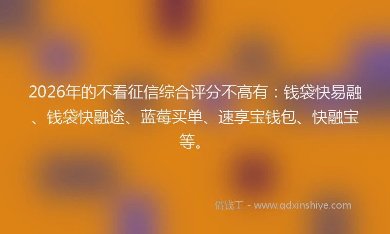 2026年的不看征信综合评分不高有:钱袋快易融、钱袋快融途、蓝莓买单、速享宝钱包、快融宝等。