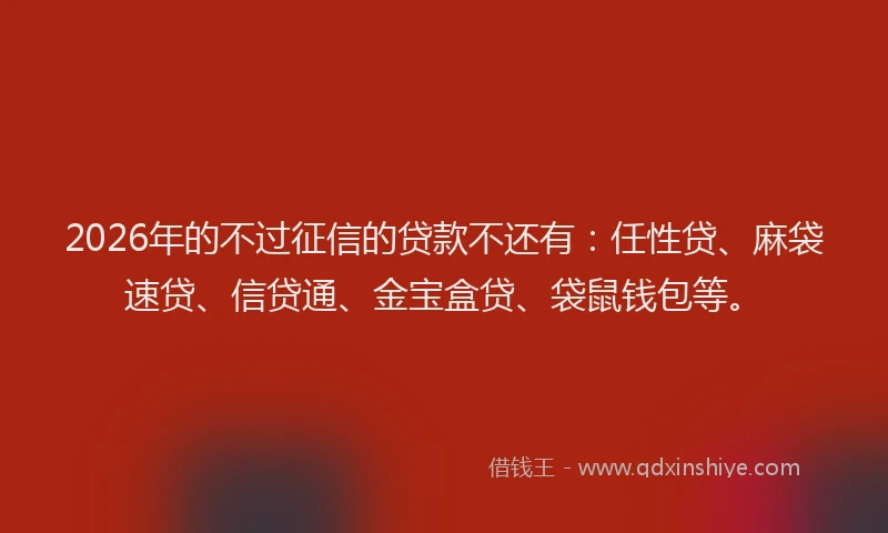 2026年的不过征信的贷款不还有：任性贷、麻袋速贷、信贷通、金宝盒贷、袋鼠钱包等。