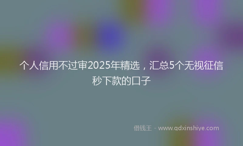 个人信用不过审2025年精选，汇总5个无视征信秒下款的口子