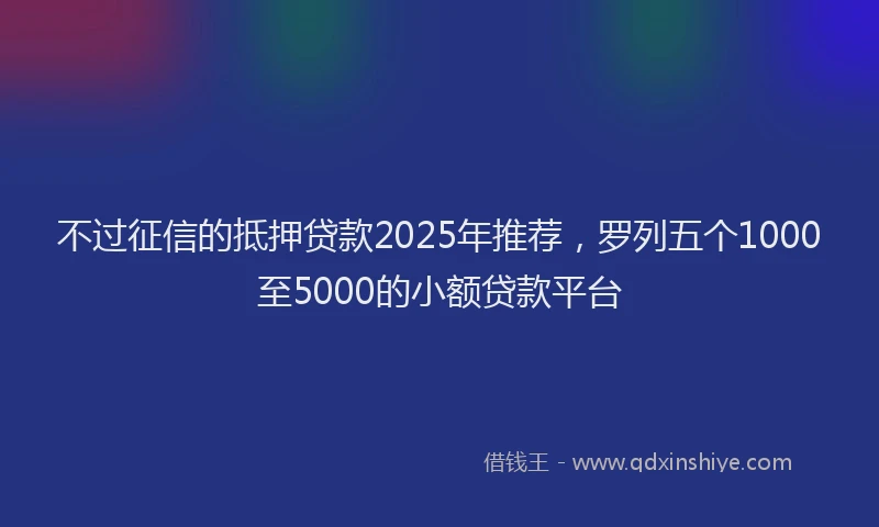 不过征信的抵押贷款2025年推荐，罗列五个1000至5000的小额贷款平台