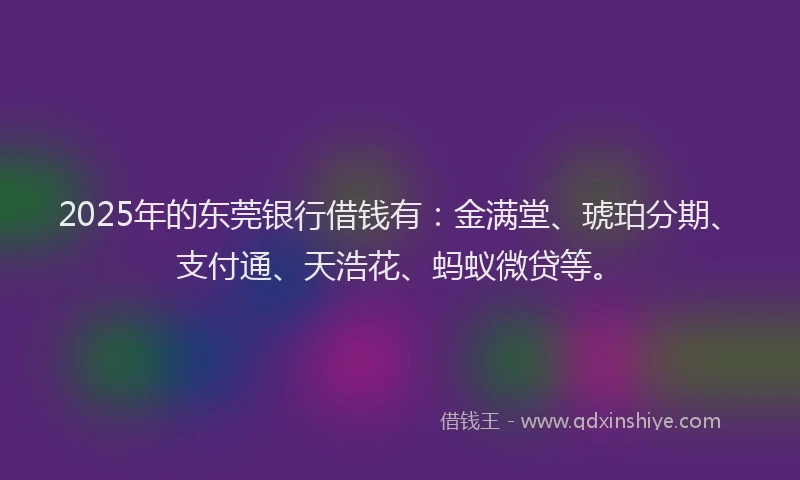 2025年的东莞银行借钱有:金满堂、琥珀分期、支付通、天浩花、蚂蚁微贷等。