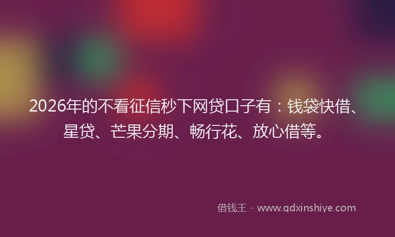 2026年的不看征信秒下网贷口子有：钱袋快借、星贷、芒果分期、畅行花、放心借等。