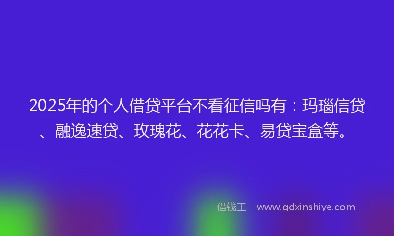 2025年的个人借贷平台不看征信吗有:玛瑙信贷、融逸速贷、玫瑰花、花花卡、易贷宝盒等。