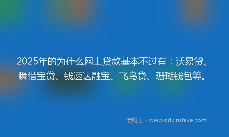 2025年的为什么网上贷款基本不过有：沃易贷、瞬借宝贷、钱速达融宝、飞鸟贷、珊瑚钱包等。