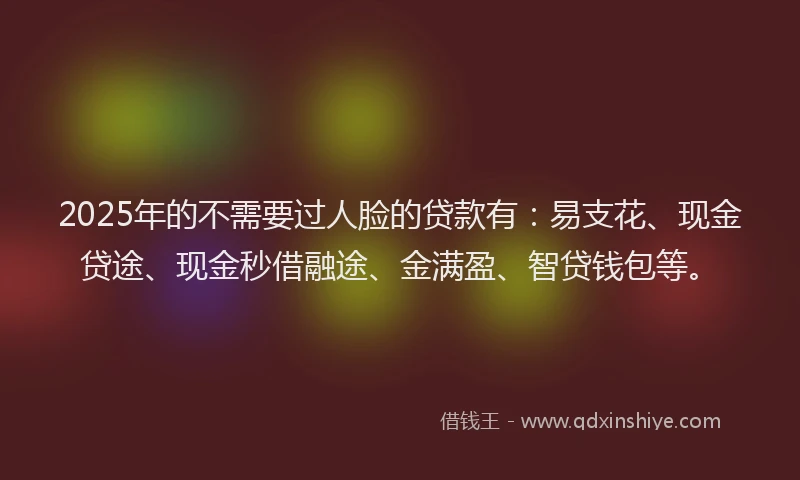 2025年的不需要过人脸的贷款有：易支花、现金贷途、现金秒借融途、金满盈、智贷钱包等。