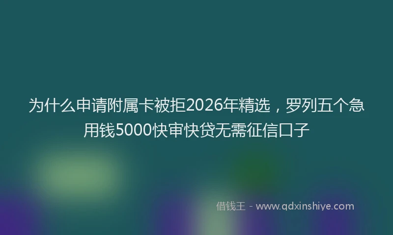 为什么申请附属卡被拒2026年精选，罗列五个急用钱5000快审快贷无需征信口子