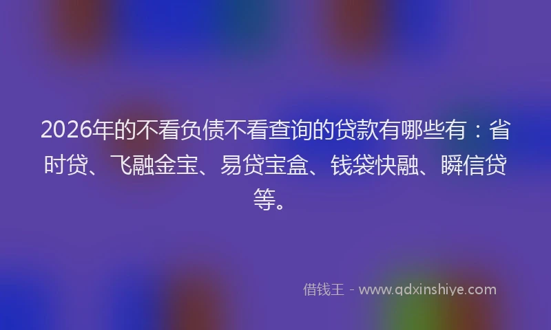 2026年的不看负债不看查询的贷款有哪些有:省时贷、飞融金宝、易贷宝盒、钱袋快融、瞬信贷等。