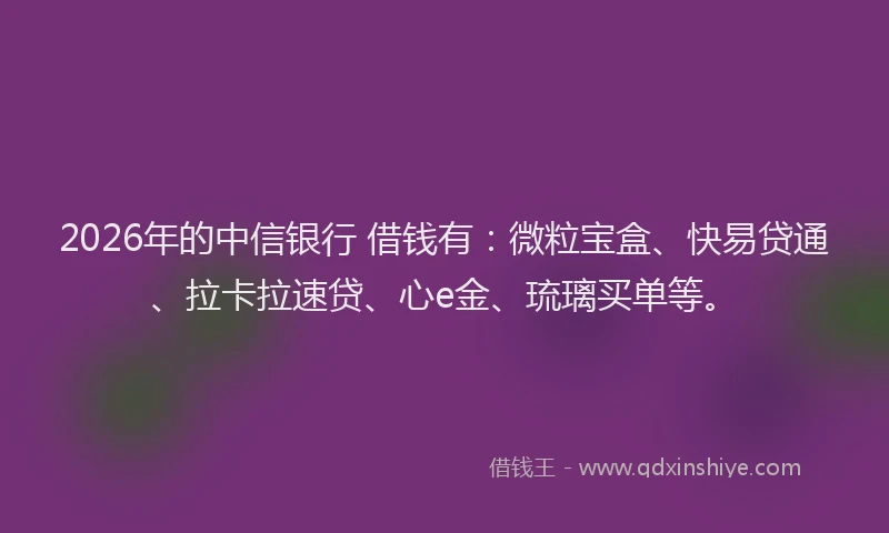 2026年的中信银行 借钱有:微粒宝盒、快易贷通、拉卡拉速贷、心e金、琉璃买单等。