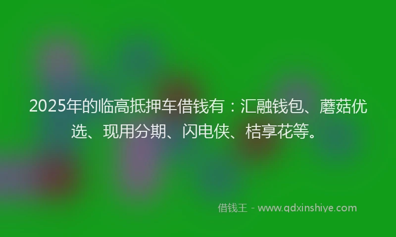 2025年的临高抵押车借钱有：汇融钱包、蘑菇优选、现用分期、闪电侠、桔享花等。
