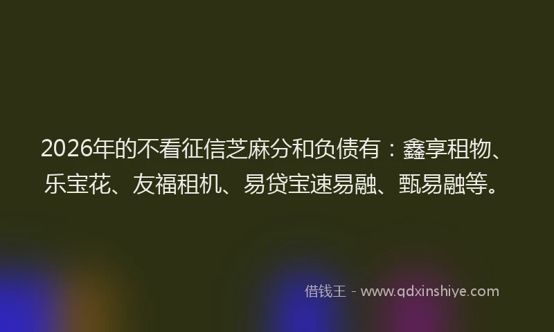 2026年的不看征信芝麻分和负债有：鑫享租物、乐宝花、友福租机、易贷宝速易融、甄易融等。