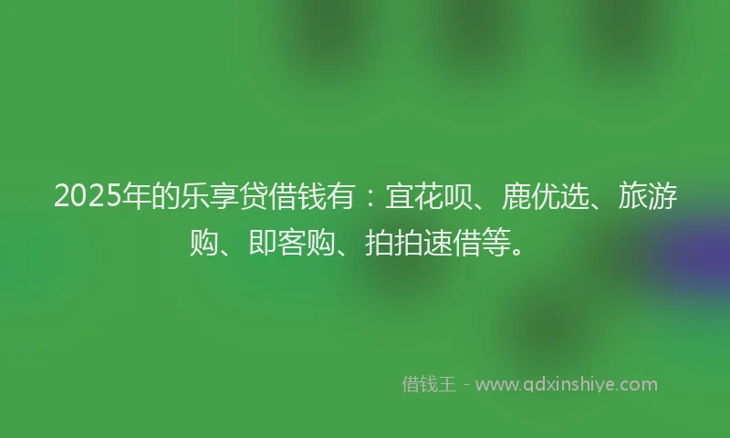 2025年的乐享贷借钱有:宜花呗、鹿优选、旅游购、即客购、拍拍速借等。