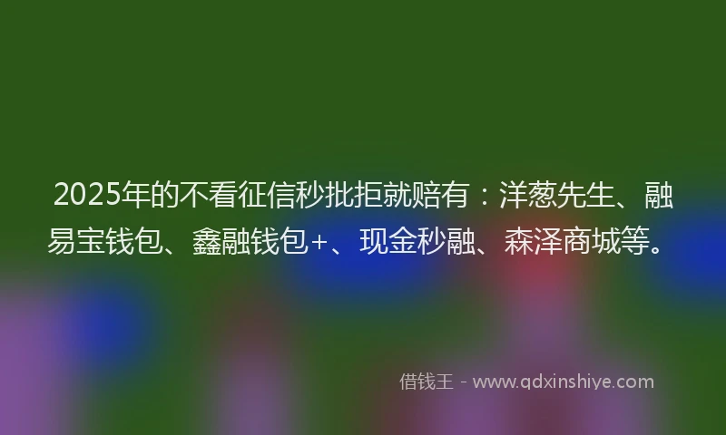 2025年的不看征信秒批拒就赔有：洋葱先生、融易宝钱包、鑫融钱包+、现金秒融、森泽商城等。