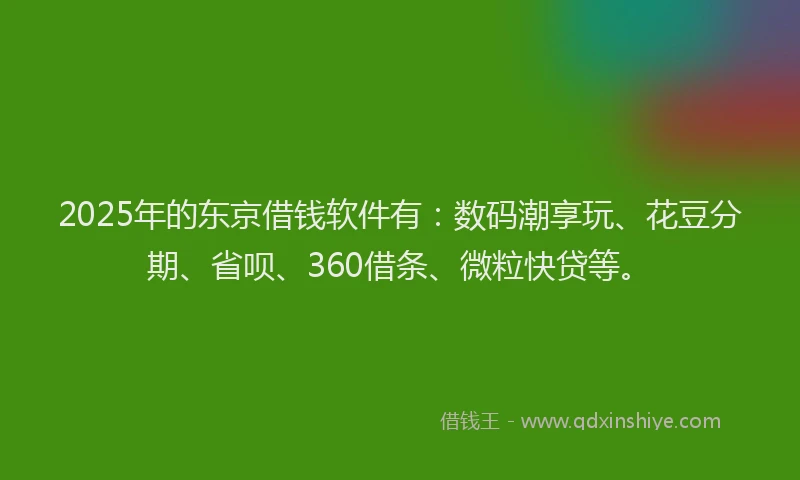 2025年的东京借钱软件有:数码潮享玩、花豆分期、省呗、360借条、微粒快贷等。