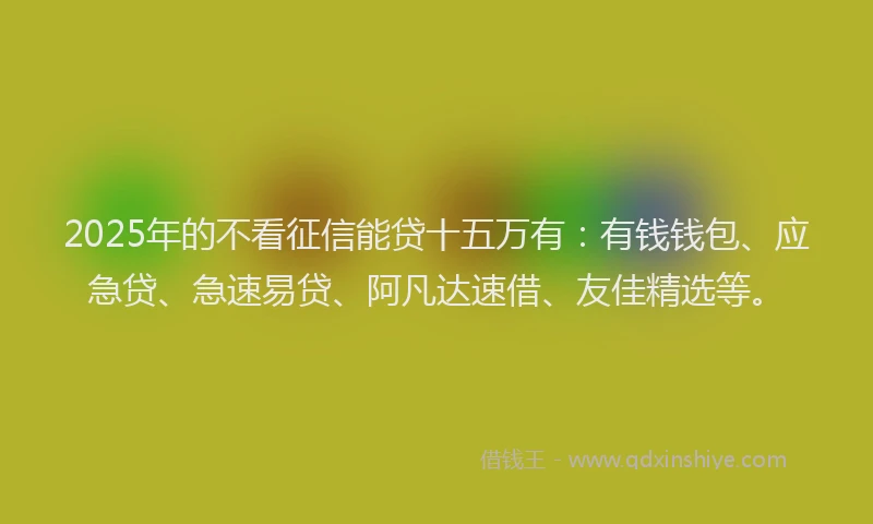 2025年的不看征信能贷十五万有:有钱钱包、应急贷、急速易贷、阿凡达速借、友佳精选等。