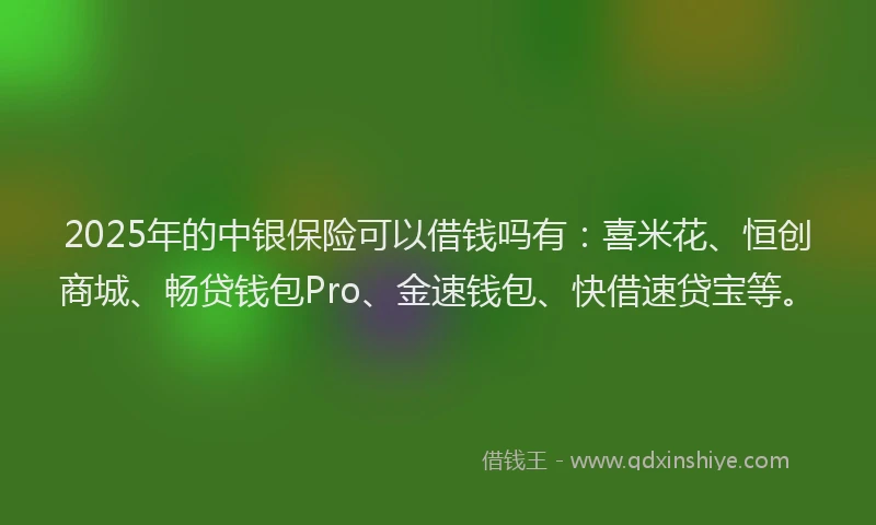 2025年的中银保险可以借钱吗有：喜米花、恒创商城、畅贷钱包Pro、金速钱包、快借速贷宝等。