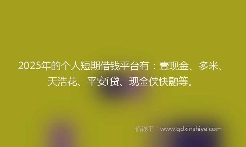 2025年的个人短期借钱平台有:壹现金、多米、天浩花、平安i贷、现金侠快融等。