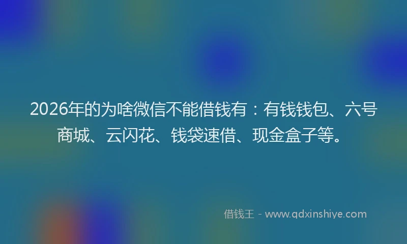 2026年的为啥微信不能借钱有:有钱钱包、六号商城、云闪花、钱袋速借、现金盒子等。