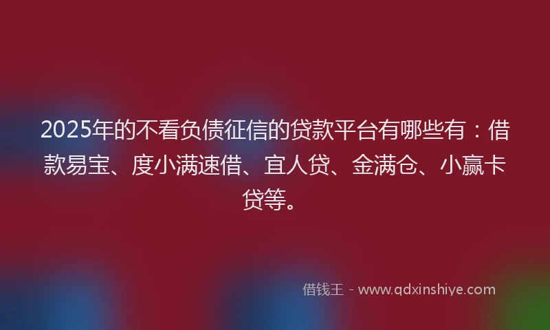 2025年的不看负债征信的贷款平台有哪些有：借款易宝、度小满速借、宜人贷、金满仓、小赢卡贷等。