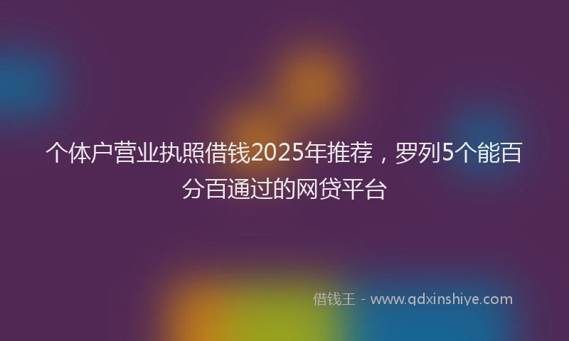 个体户营业执照借钱2025年推荐，罗列5个能百分百通过的网贷平台