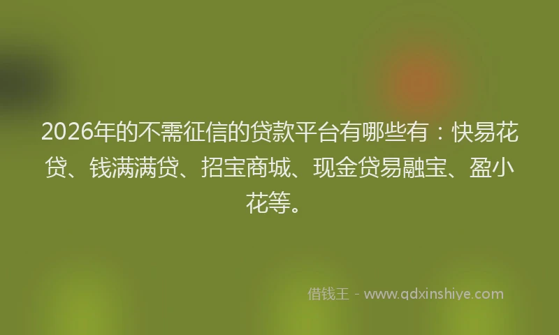 2026年的不需征信的贷款平台有哪些有:快易花贷、钱满满贷、招宝商城、现金贷易融宝、盈小花等。