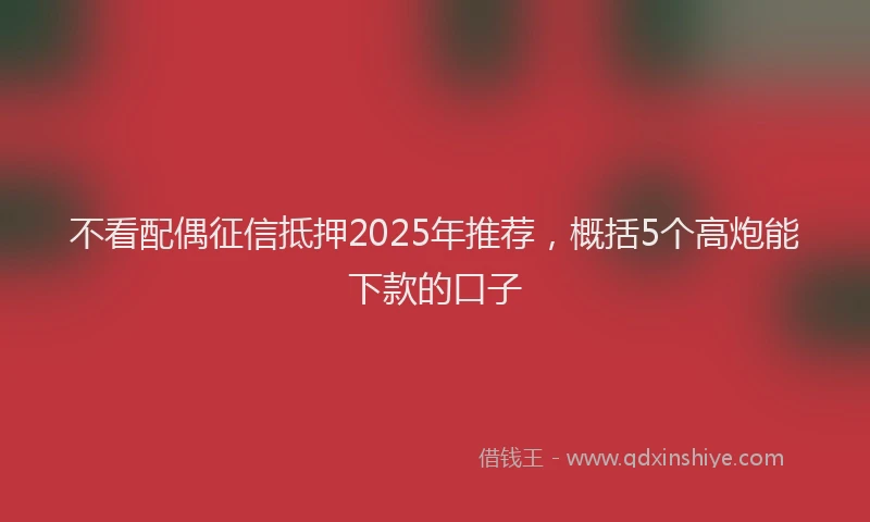 不看配偶征信抵押2025年推荐，概括5个高炮能下款的口子