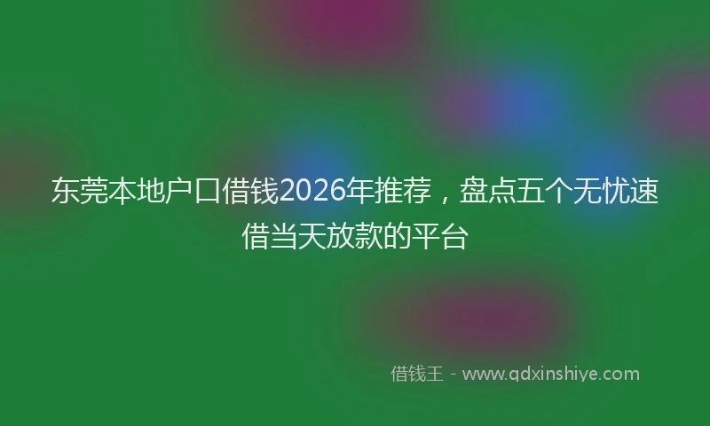 东莞本地户口借钱2026年推荐，盘点五个无忧速借当天放款的平台