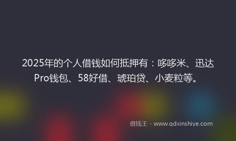 2025年的个人借钱如何抵押有：哆哆米、迅达Pro钱包、58好借、琥珀贷、小麦粒等。