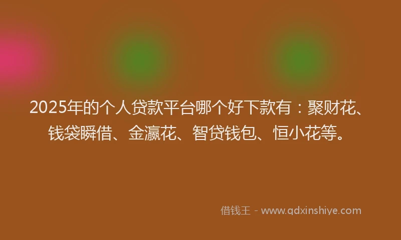 2025年的个人贷款平台哪个好下款有：聚财花、钱袋瞬借、金瀛花、智贷钱包、恒小花等。