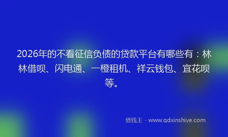 2026年的不看征信负债的贷款平台有哪些有：林林借呗、闪电通、一橙租机、祥云钱包、宜花呗等。