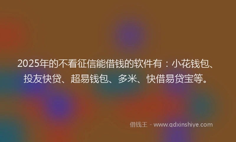 2025年的不看征信能借钱的软件有：小花钱包、投友快贷、超易钱包、多米、快借易贷宝等。