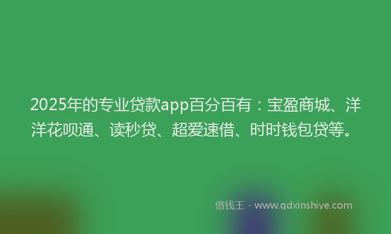 2025年的专业贷款app百分百有:宝盈商城、洋洋花呗通、读秒贷、超爱速借、时时钱包贷等。