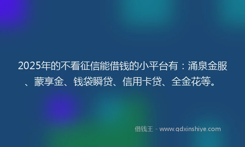 2025年的不看征信能借钱的小平台有：涌泉金服、蒙享金、钱袋瞬贷、信用卡贷、全金花等。