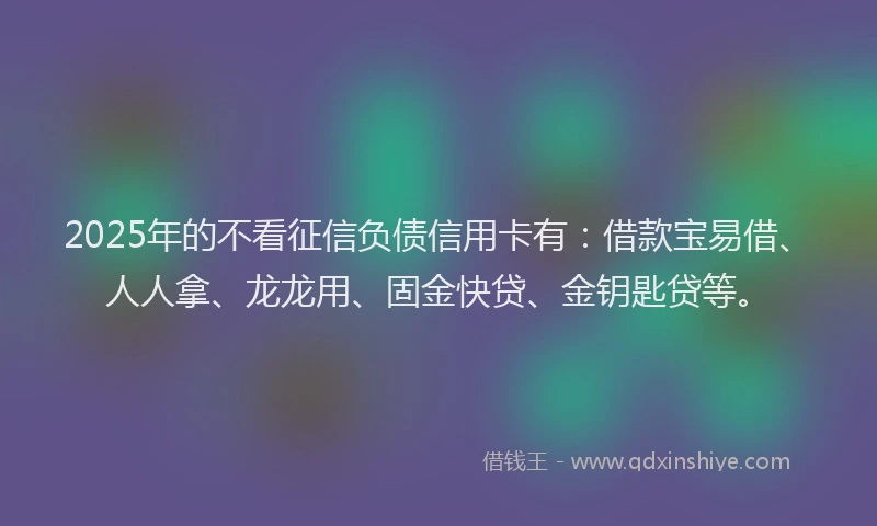 2025年的不看征信负债信用卡有：借款宝易借、人人拿、龙龙用、固金快贷、金钥匙贷等。